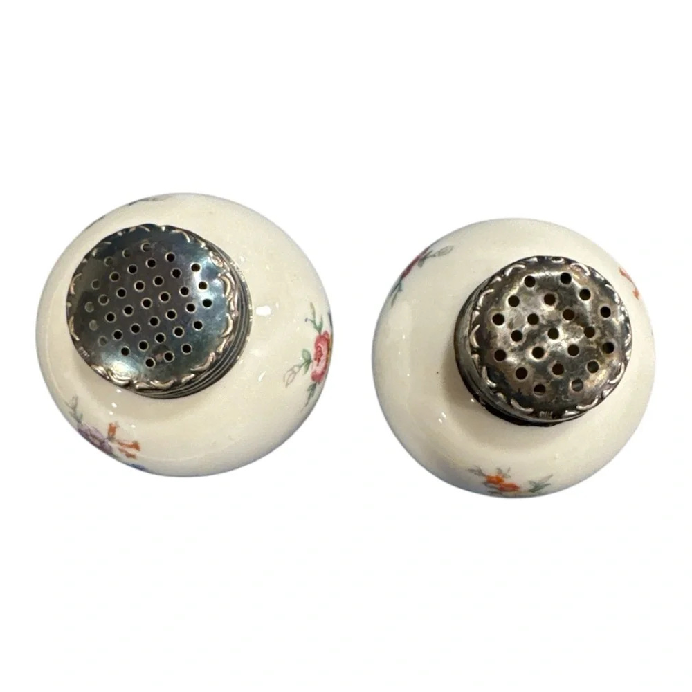 Haviland salt and pepper shakers- Floral with Silver Tops